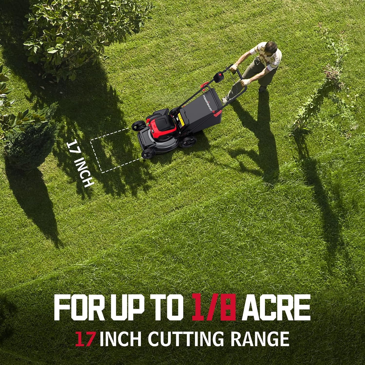 PowerSmart 40V 17' Cordless Lawn Mower with 4.0Ah Battery and Charger, Brushless Motor, up to 1/8 Acre, 3-in-1 (MB2417A)