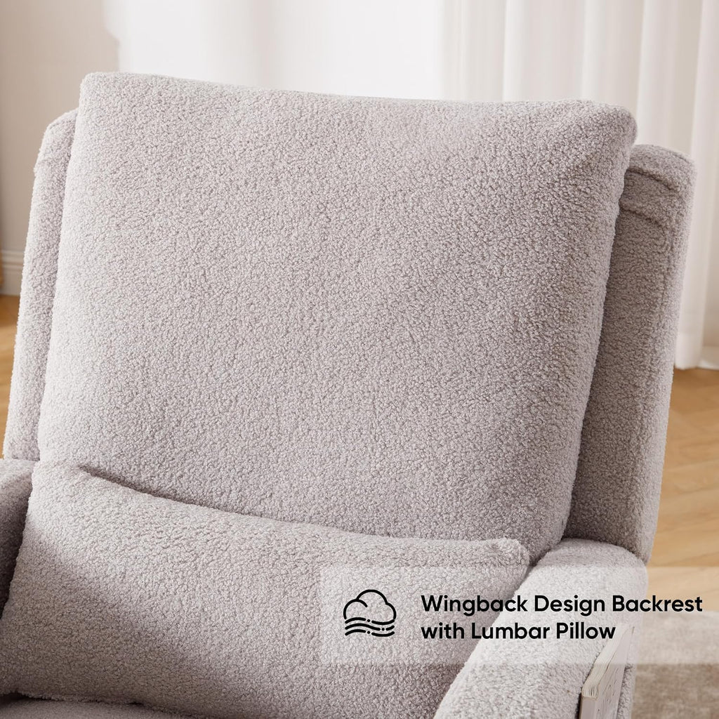 HCHAIRH Rocking Chair Nursery, Sherpa Nursing Rocking Chairs, Upholstered Nursery Glider Rocker for Mom Nursery Morden Accent Rocking Chair Pillow for Living Room,Bedroom,Teddy Light Grey