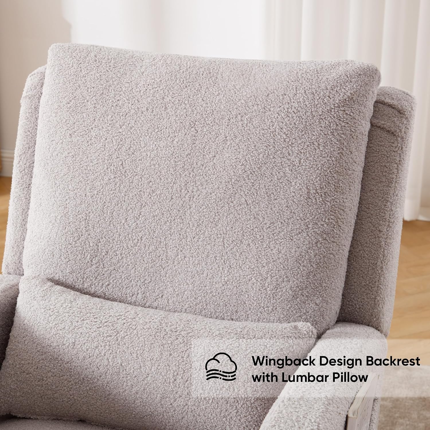 HCHAIRH Rocking Chair Nursery, Sherpa Nursing Rocking Chairs, Upholstered Nursery Glider Rocker for Mom Nursery Morden Accent Rocking Chair Pillow for Living Room,Bedroom,Teddy Light Grey