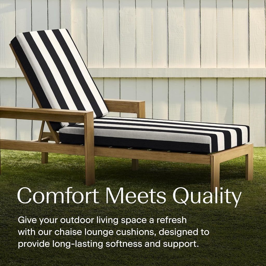 Honeycomb Outdoor Chaise Lounge Cushion for Patio Furniture, Water & Fade Resistant, Removable Cover, 23 x 75, Heritage Cabana Stripe Black and Ivory