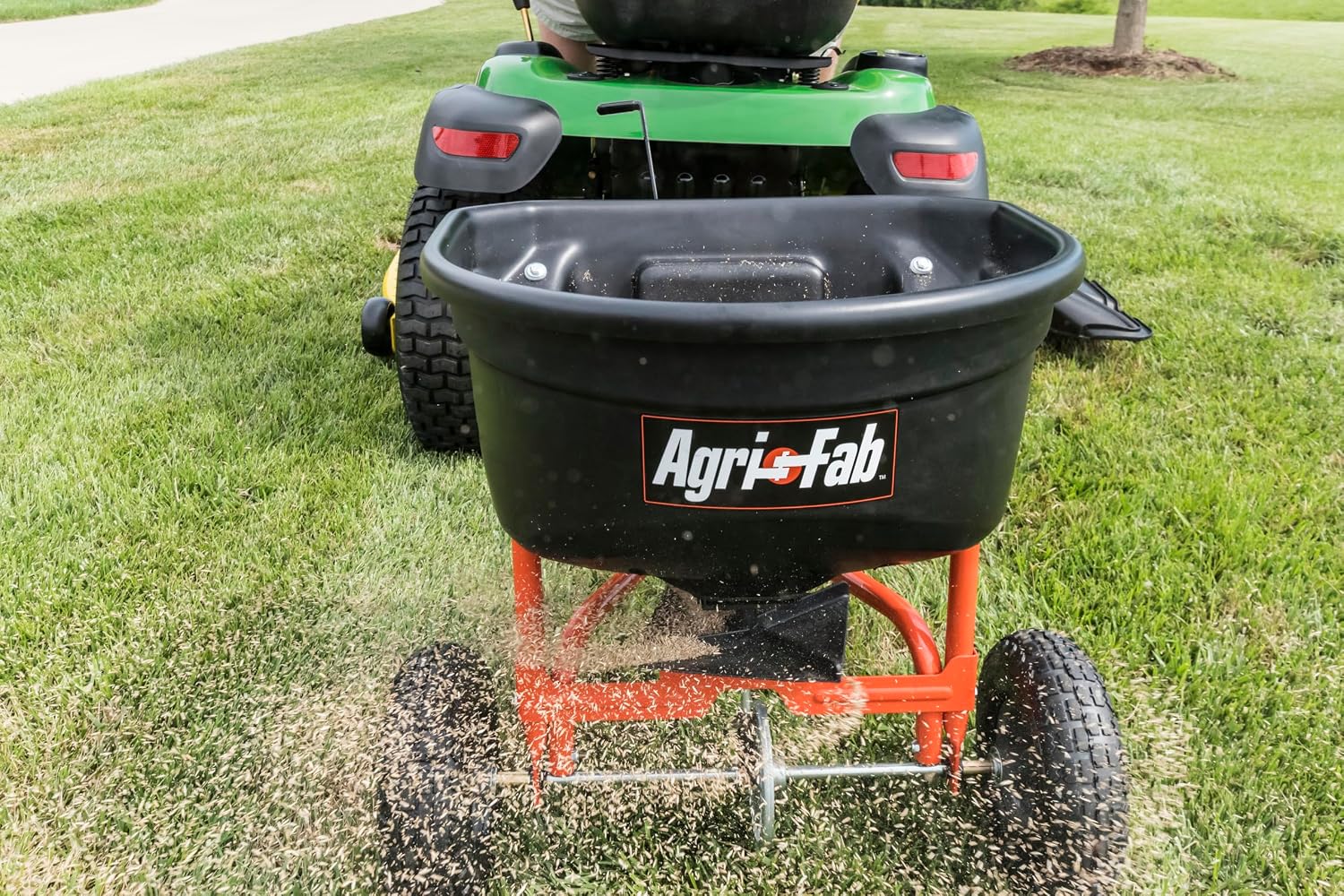 Agri-Fab 45-0527 110 lb. Tow- Behind Lawn & Garden Broadcast Spreader for Seed,Fertilizer,Salt,Ice Melt; Easy to use Flow Control from Seat of Riding Lawn Mower