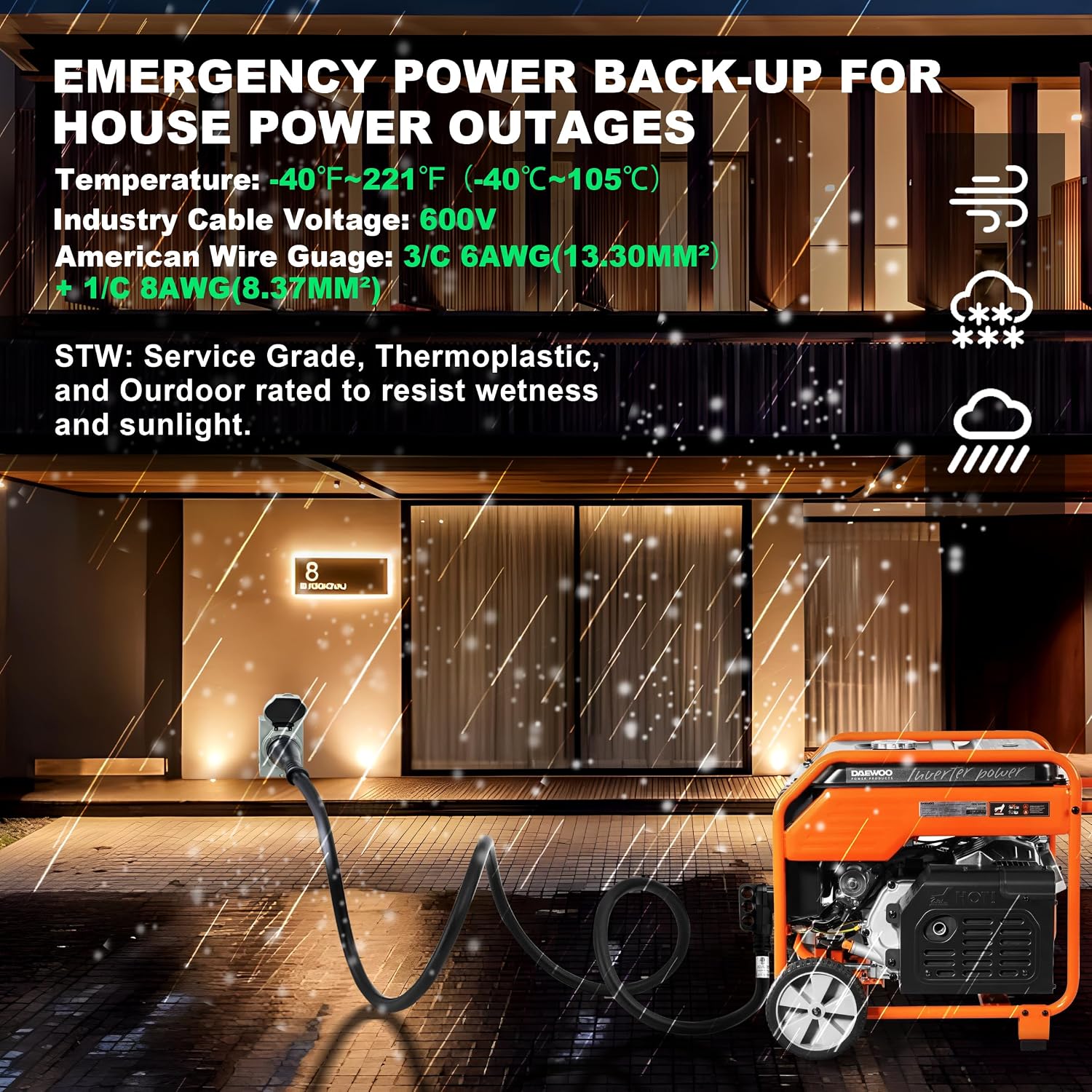 50 Amp Generator Cord and Inlet Box Kit - 50FT ETL Certified Twist Lock, NEMA 14-50P to SS2-50R, Pre-Drilled for Easy Installation, STW 6/3+8/1 AWG for 125V/250V