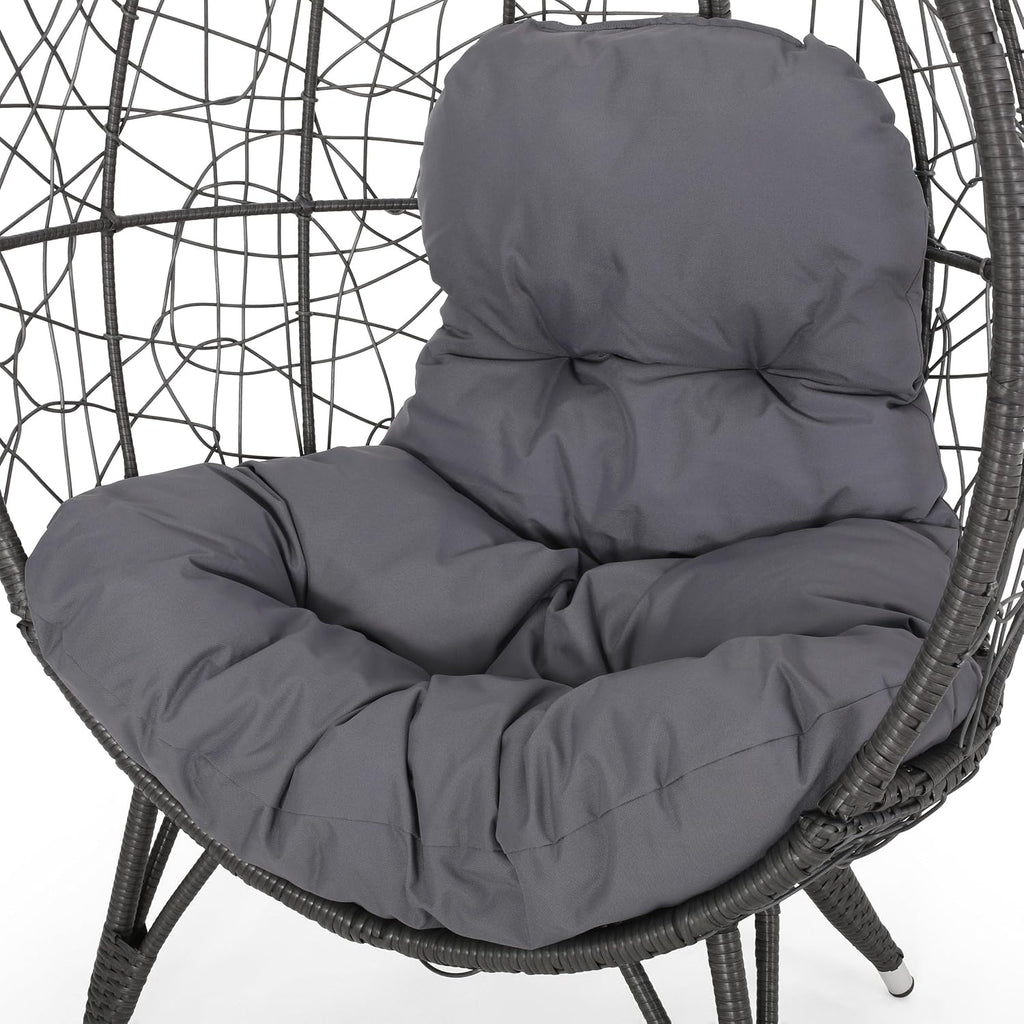 Wicker Egg Chair, Wicker Lounge Chair with Water Resistant Cushion, Indoor Outdoor Lounger for Patio, Backyard, Living Room (Dark Gray)