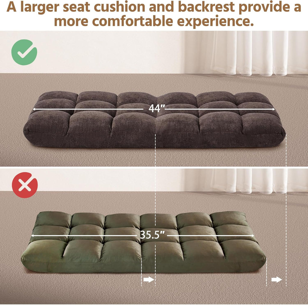 Yaheetech Floor Folding Chair with Back Support, Padded Folding Gaming Sofa Chair with 14 Adjustable Backrest, Adults Couch Recliner, Floor Seating Lounge Chair, Armless Meditation Chair, Brown, 2PCS