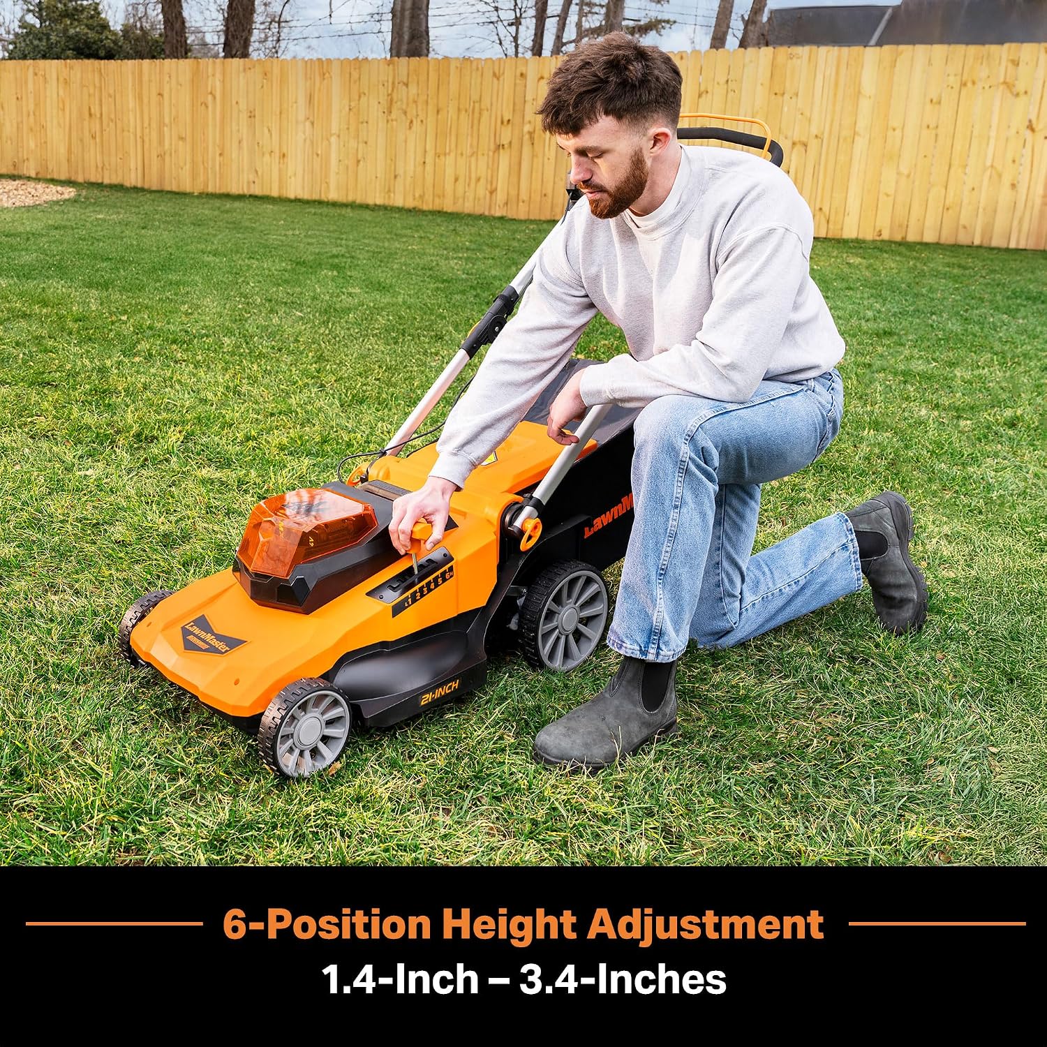 LawnMaster CLMF4821A Cordless Lawn Mower Brushless 48V MAX 21Inch 3-in-1 Function with 4X24V MAX 4.0Ah Battery and a Dual Charger