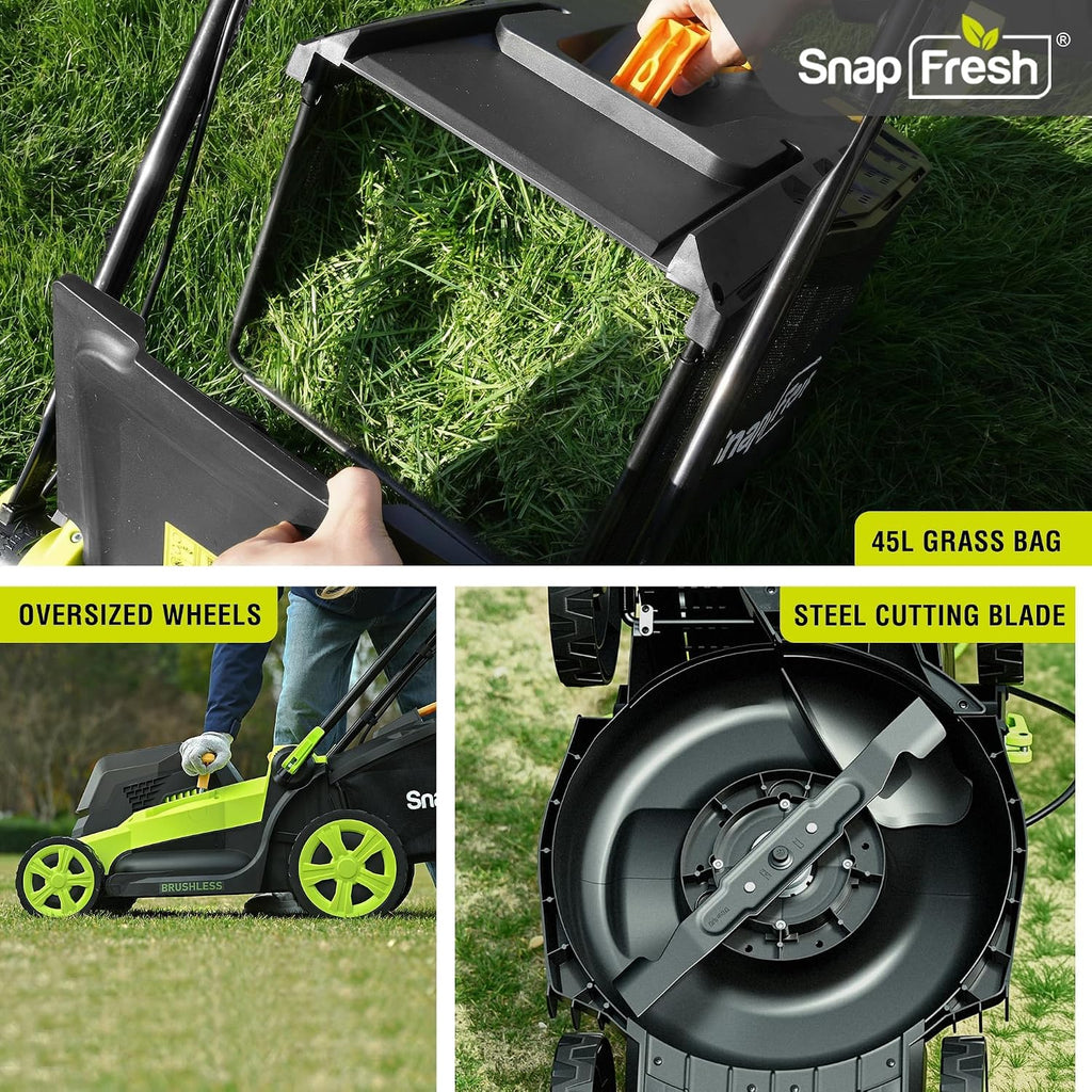 SnapFresh 40V 17' Brushless Lawn Mower – 2 x 5.0Ah Batteries Electric Cordless Push Mower with Fast Charger, 6-Level Height Adjustment, 45L Grass Bag, Lightweight Battery Powered Mower