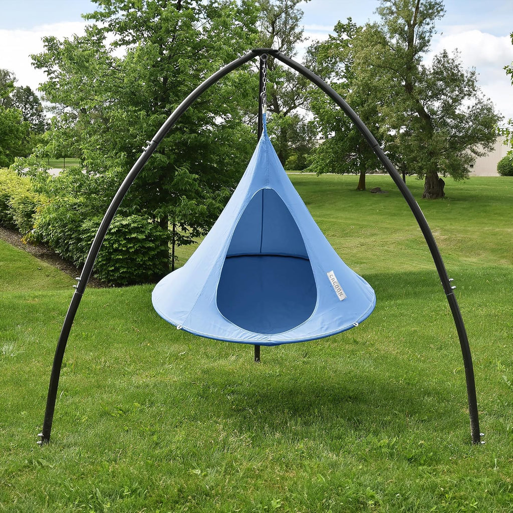 Single Cacoon Hanging Chair – Cozy Indoor/Outdoor Hammock with Polyester Canvas, 440 lb Capacity, Includes 18ft Rope & Carabiner (Sky Blue)