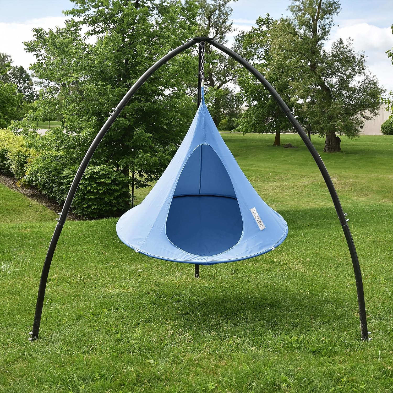 Single Cacoon Hanging Chair – Cozy Indoor/Outdoor Hammock with Polyester Canvas, 440 lb Capacity, Includes 18ft Rope & Carabiner (Sky Blue)