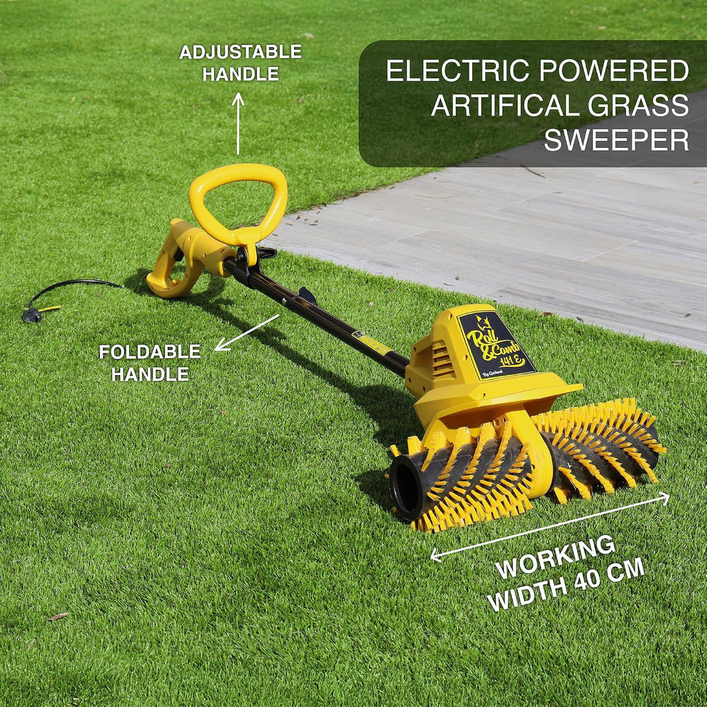 Artificial Turf Sweeper Broom by Roll & Comb, Corded Electric Power Rake for Artificial Grass, Fake Grass Cleaner for Dogs, Model 141e, 10.6lb.