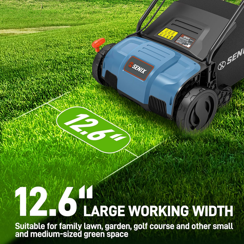 SENIX 12 Amp 13-Inch Corded Electric Dethatcher and Scarifier with Collection Bag,Lawn Care Equipment for Removing Thatch and Improving Yard Growth,Garden Tool Gifts(SCE12-L1)