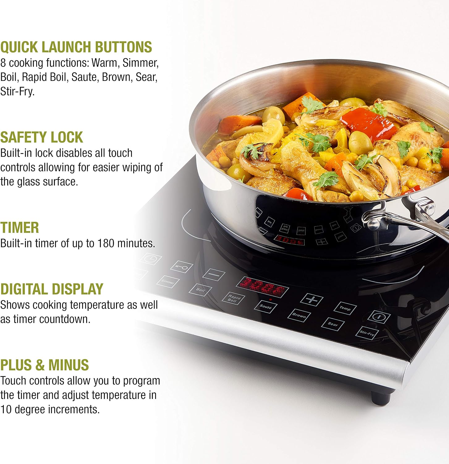 Zavor PRO Portable Induction Cooktop, Magnetic Countertop Burner with 8 Pre-sets and 325°F Temperature Range, 1800W, Black (ZSEPR01)