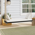 YOPTO Acacia Wood Porch Swing Bench with Cushion & Pillows, 63' Outdoor Hanging Bench for 2 Adults, Rustic Heavy Duty 10.8ft Ropes Swing Daybed for Patio Backyard Garden, White