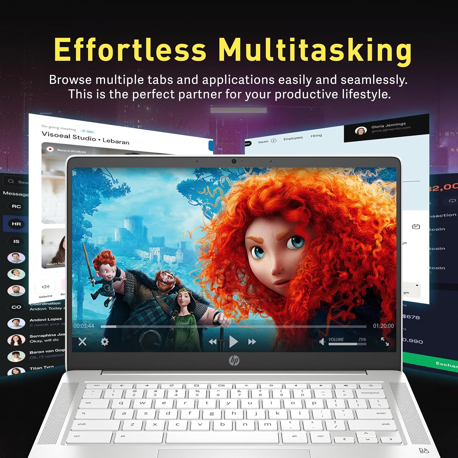HP Chromebook 14' FHD IPS Laptop, AMD 3015Ce, 4GB RAM, 192GB Storage(32GB eMMC+160GB Docking Station), AMD Radeon Graphics, 720p HD Camera, HD Audio, Chrome OS, Ceramic White