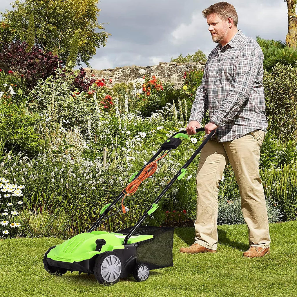 Goplus 2-in-1 Lawn Dethatcher and Scarifier, 3 Level Depth Adjustable Weeder w/ 11 Gallon Collection Bag & 2 Removable Blades, 13-Inch 12 Amp Corded Electric Scarifier for Garden & Yard