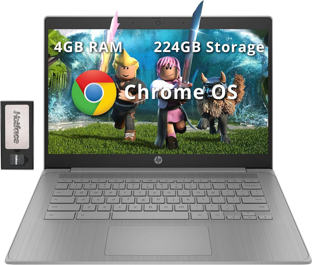 HP Chromebook 14' HD Laptop, Intel Celeron N4120, 4GB LPDDR4, 224GB Storage(64GB eMMC+160GB Docking Station Set), Intel UHD Graphics 600, Wi-Fi 5, 720p Camera, Fast Charge, Chrome OS, Gray