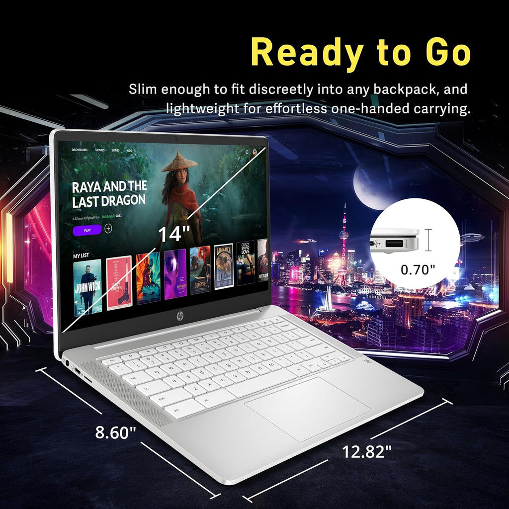 HP Chromebook 14' FHD IPS Laptop, AMD 3015Ce, 4GB RAM, 192GB Storage(32GB eMMC+160GB Docking Station), AMD Radeon Graphics, 720p HD Camera, HD Audio, Chrome OS, Ceramic White