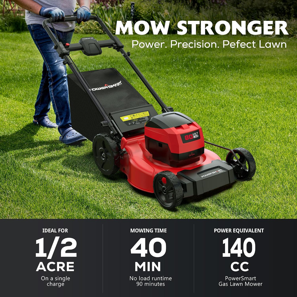 PowerSmart 80V 21in Cordless Push Lawn Mower,Brushless Battery Lawn Mower with 6.0Ah Battery and Charger