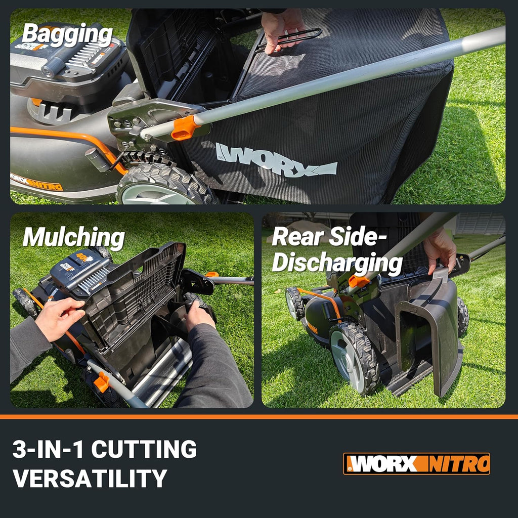 WORX Nitro 21' Cordless Lawn Mower, Brushless Electric Mower for 1/2 Acre, Push Lawn Mower with 7-Position Height Adjustment, 2 × 5.0 Ah Batteries & Charger Included, WG752