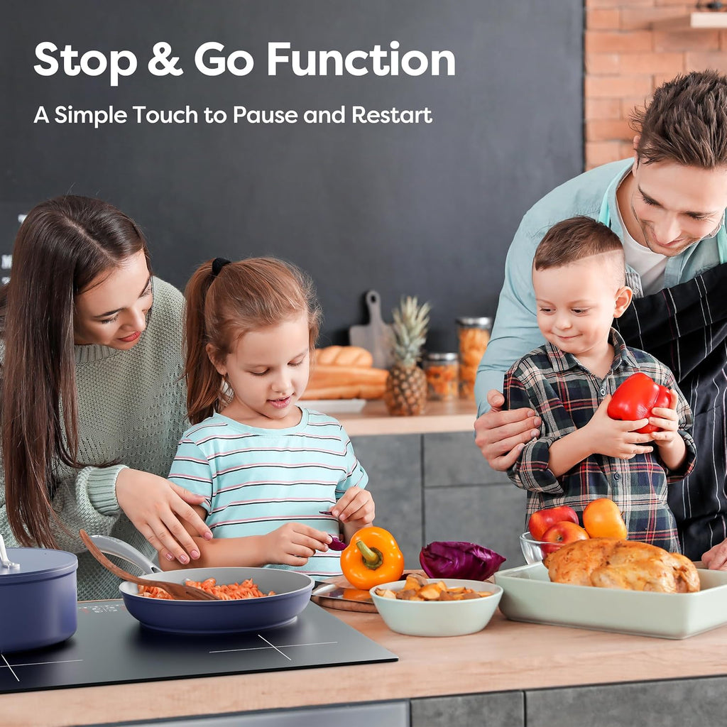 CDV 7200W Built-in Induction Cooktop 4 Burners, 24 Inch Electric Cooktop Touch Control Ceramic Glass Plate 9 Power Levels Fast Heating Child Safety Lock
