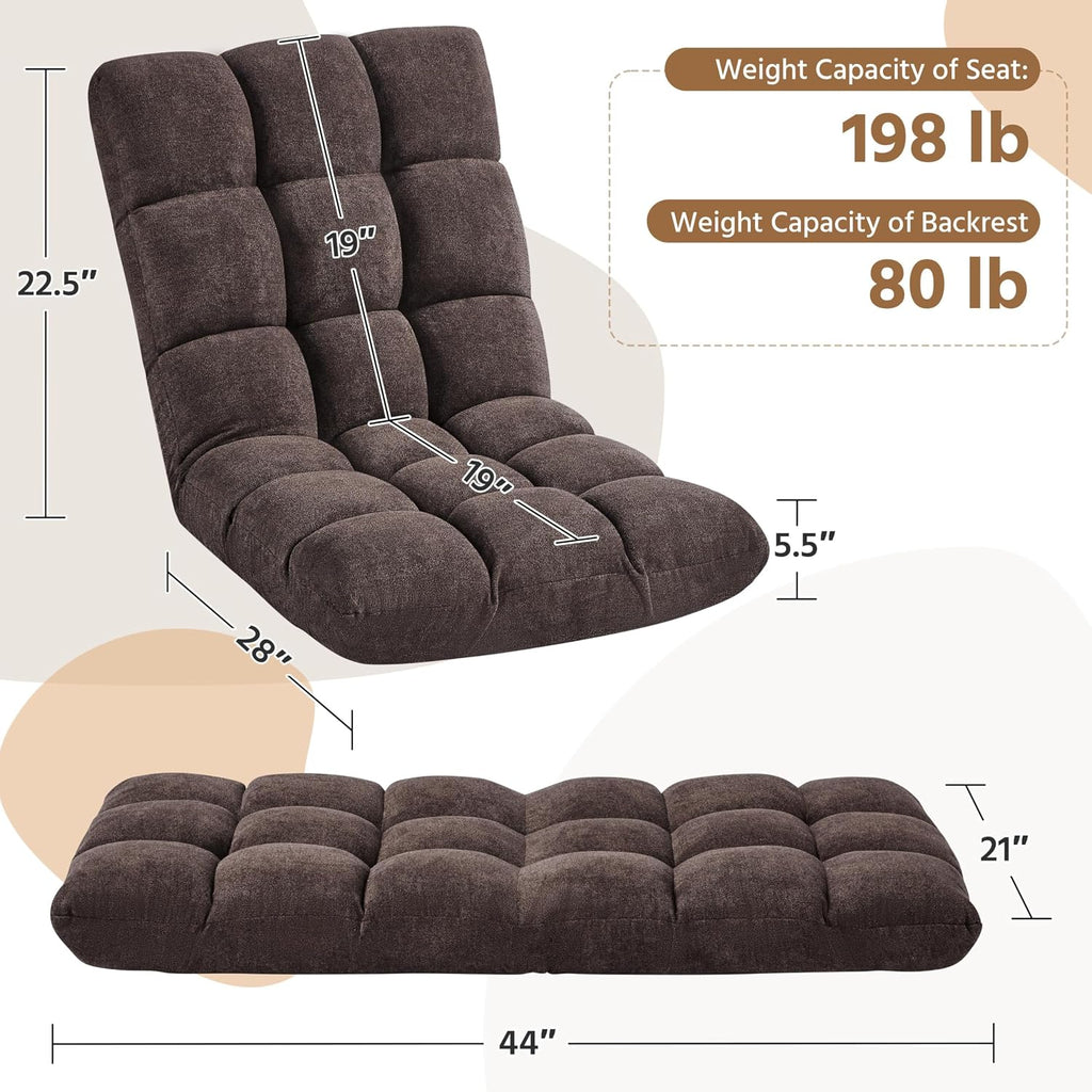 Yaheetech Floor Folding Chair with Back Support, Padded Folding Gaming Sofa Chair with 14 Adjustable Backrest, Adults Couch Recliner, Floor Seating Lounge Chair, Armless Meditation Chair, Brown, 2PCS