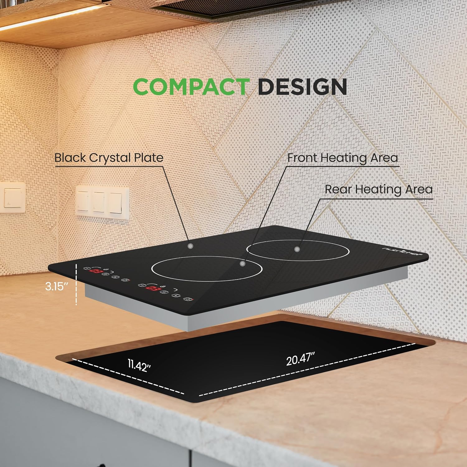 NutriChef Dual Induction Cooktop - 2 Glass Countertop Burner Zones, Adjustable Temperature Settings, 1800W Electric Cooker, Digital Touch Sensors, Portable Induction Hot Plate