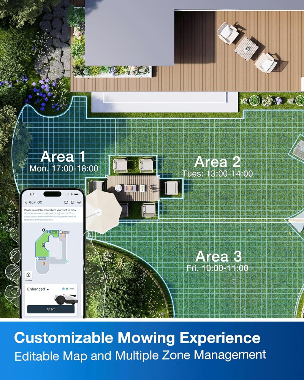 ECOVACS Goat O1000 RTK Care Robotic Lawn Mower with RTK Precision Navigation, No Perimeter Wire, Smart App Control, Auto Mapping, Multi-Zone Management – Includes 36 Extra Blades