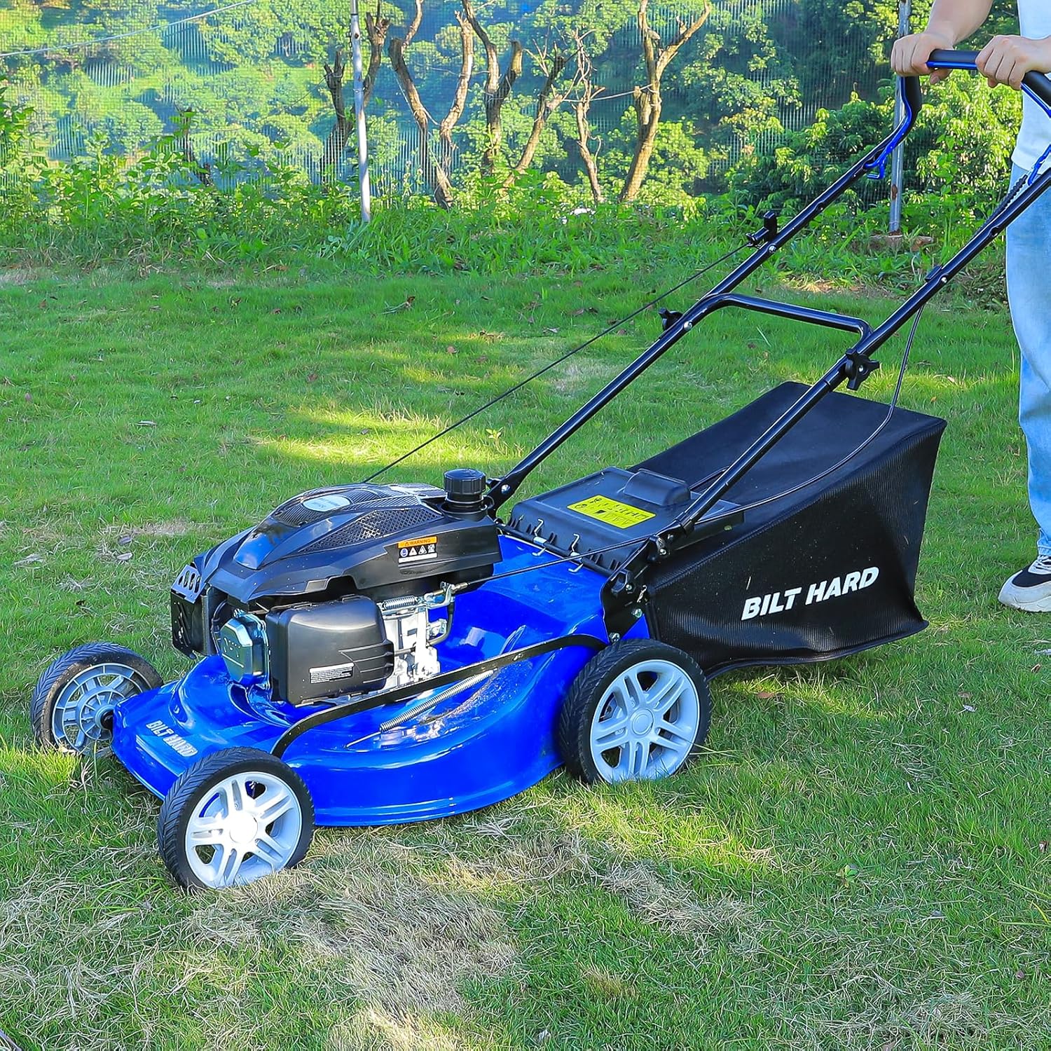BILT HARD 21 Inch 201cc 4-Cycle Engine Push Lawn Mower, 3-in-1 Gas Lawn Mower with Bagging, Mulching and Side Discharge, Easy Start with Adjustable 8-Positions Cutting Height for Lawn, Yard, Garden