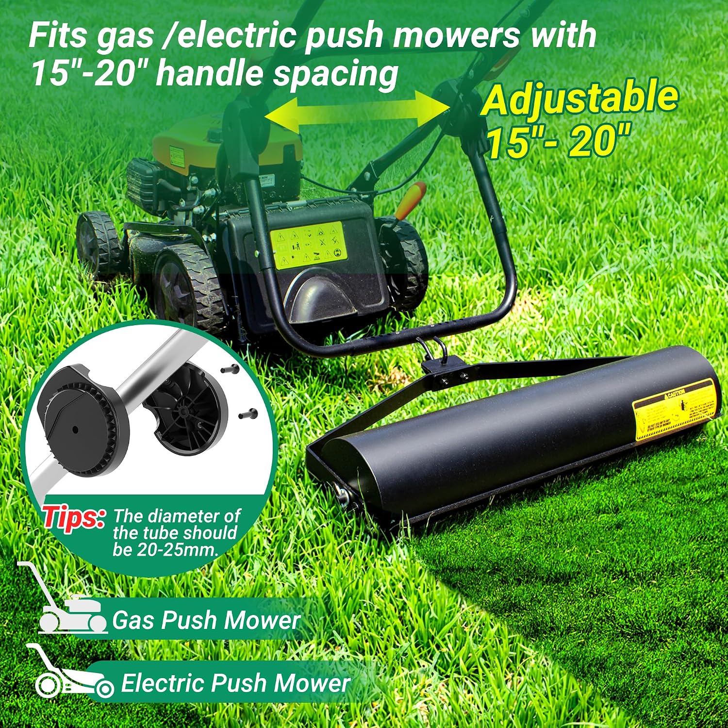 Suchtale Lawn Striping Kit for Push Mowers, Heavy-Duty Stainless Steel Roller, Universal DIY Lawn Striper with Large Easy-Fill Sand Port & Funnel, Adjustable Design, Fits Gas or Electric Lawn Mowers