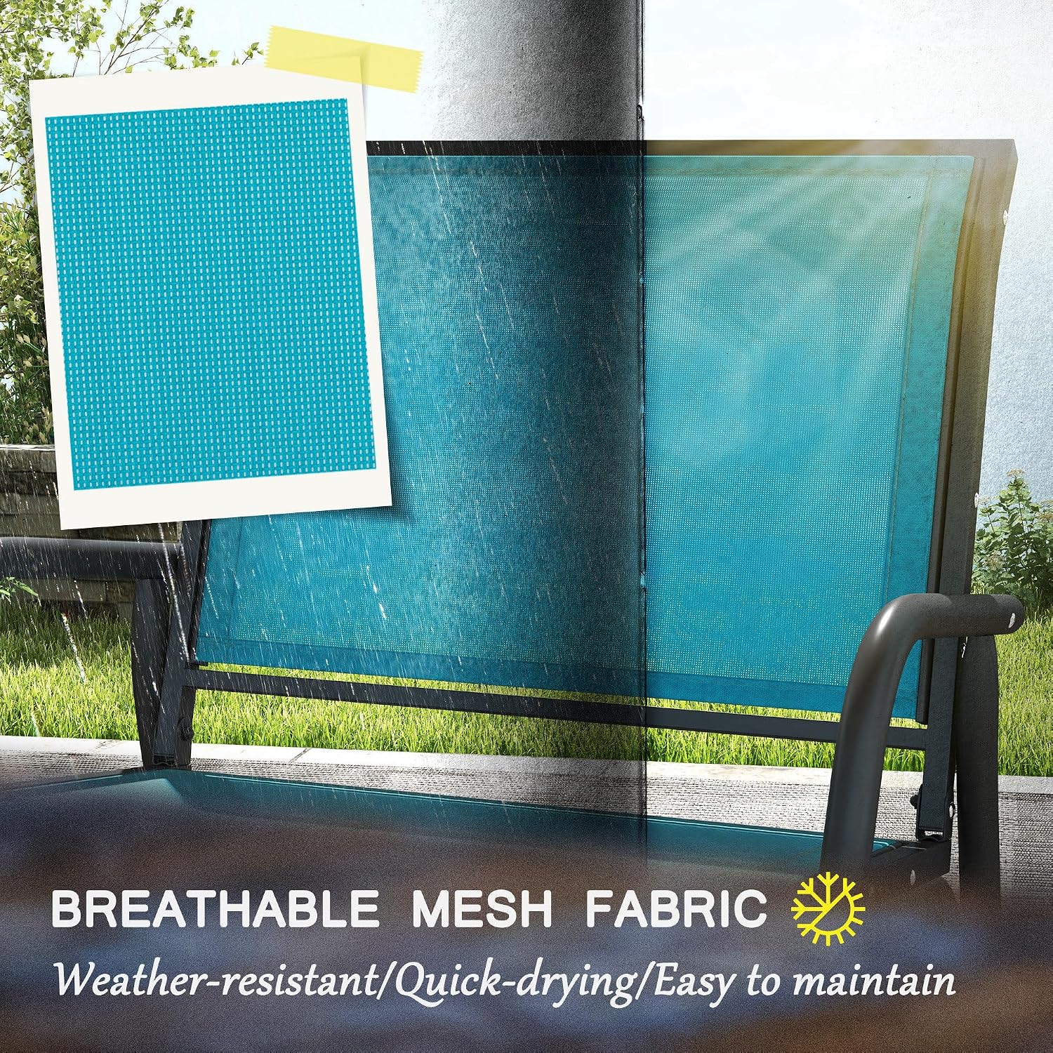 Outsunny Porch Glider Set of 2, Metal Frame Swing Glider Chair with Breathable Mesh Fabric, Curved Armrests and Steel Frame for Garden, Poolside, Backyard, Balcony, Blue