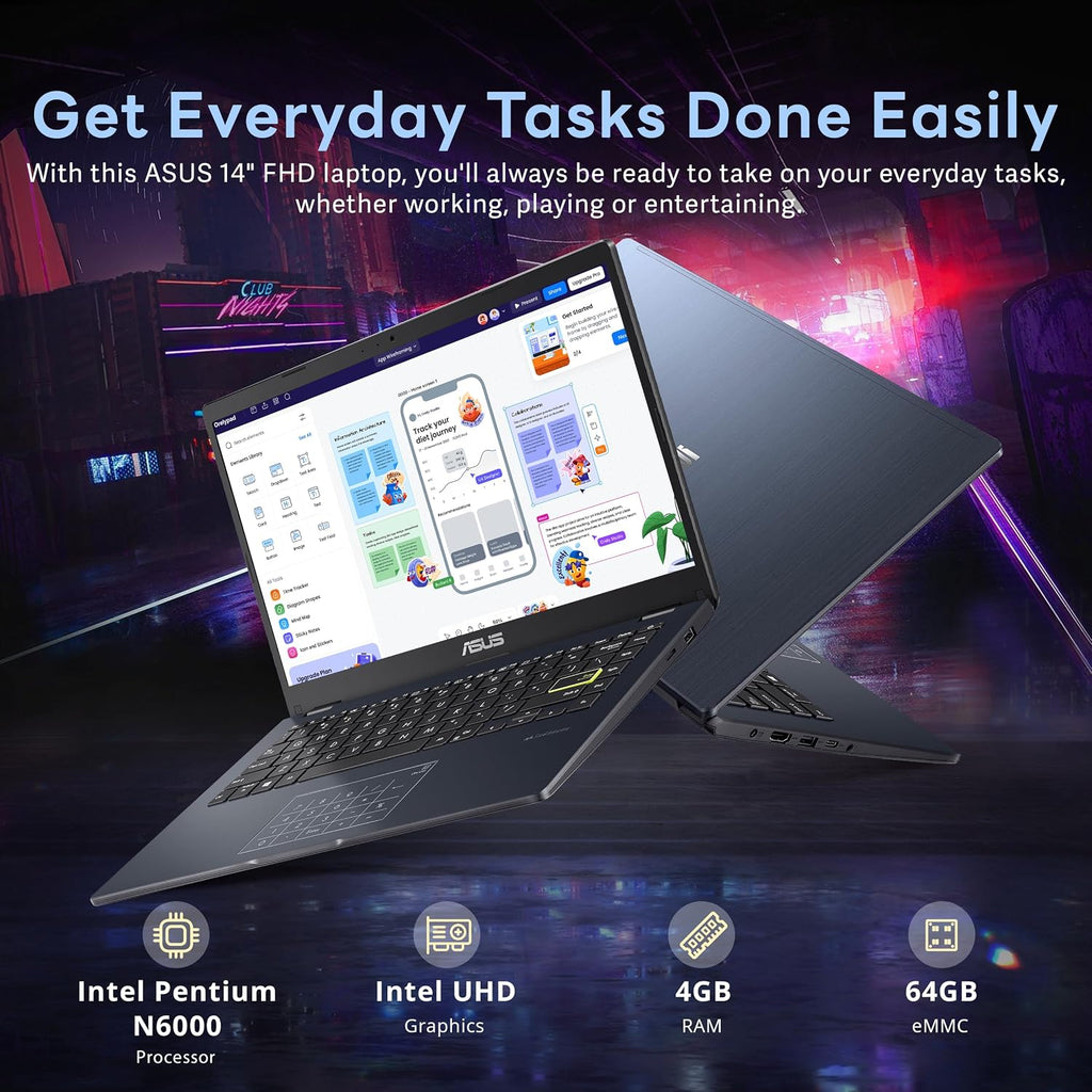 ASUS Laptop, 14-inch FHD Display, Intel Pentium Silver N6000, 4GB RAM, 64GB eMMC Storage, Windows 11 Home in S Mode, Intel UHD Graphics, Star Black, E410KA-PM464 (Renewed)
