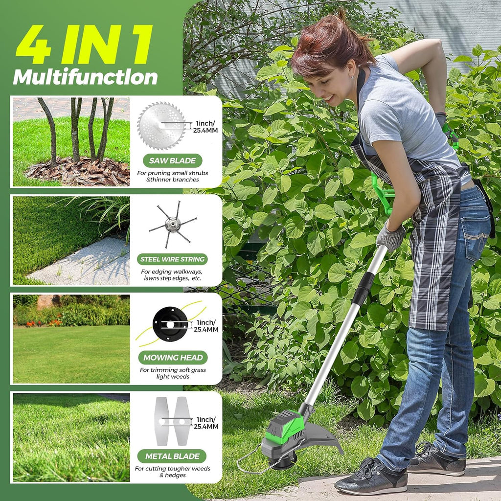 21V Electric Weed Wacker Cordless Weed Wacker with 2 x 4.5Ah Batteries, 960W Brushless Motor Weed Eater, 4-in-1 Multifunctional Grass Trimmer Lawn Tool Cordless Cutter Mower, Garden Gifts