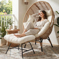 NICESOUL Wicker Indoor Outdoor Egg Chair, Comfortable Patio Egg Shaped Chair with Ottoman 440 lbs, Deep Seat Large Eggshell Lounge w/Footrest for Patio, Balcony, Deck, Living Room, Cream