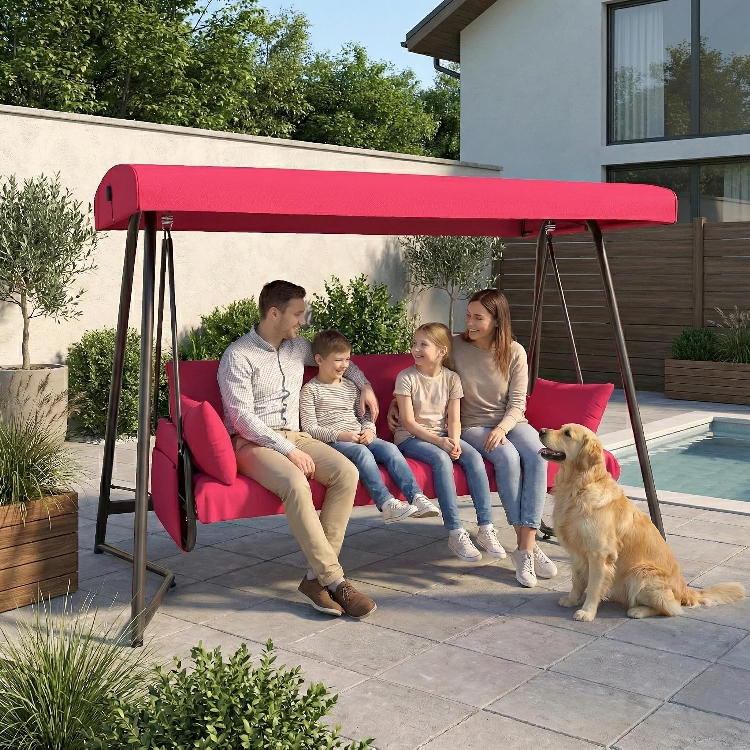 3-4 Person Oversized Outdoor Porch Swing with Adjustable Backrest Canopy,2-in-1 Swing Bed 800 lbs Capacity,Patio Swing with Removable Cushions for Yard Garden Poolside Balcony