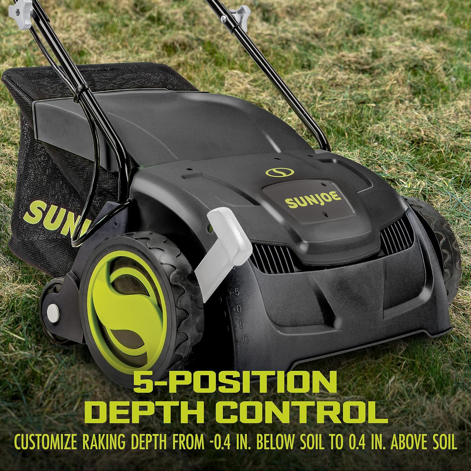 Sun Joe Electric Dethatcher & Scarifier, Corded, with 8-Gal Bag, 12.6-Inch Cutting Width, 12-Amp Motor - Heavy-Duty Yard Trimmer for Lawn Maintenance, AJ801E