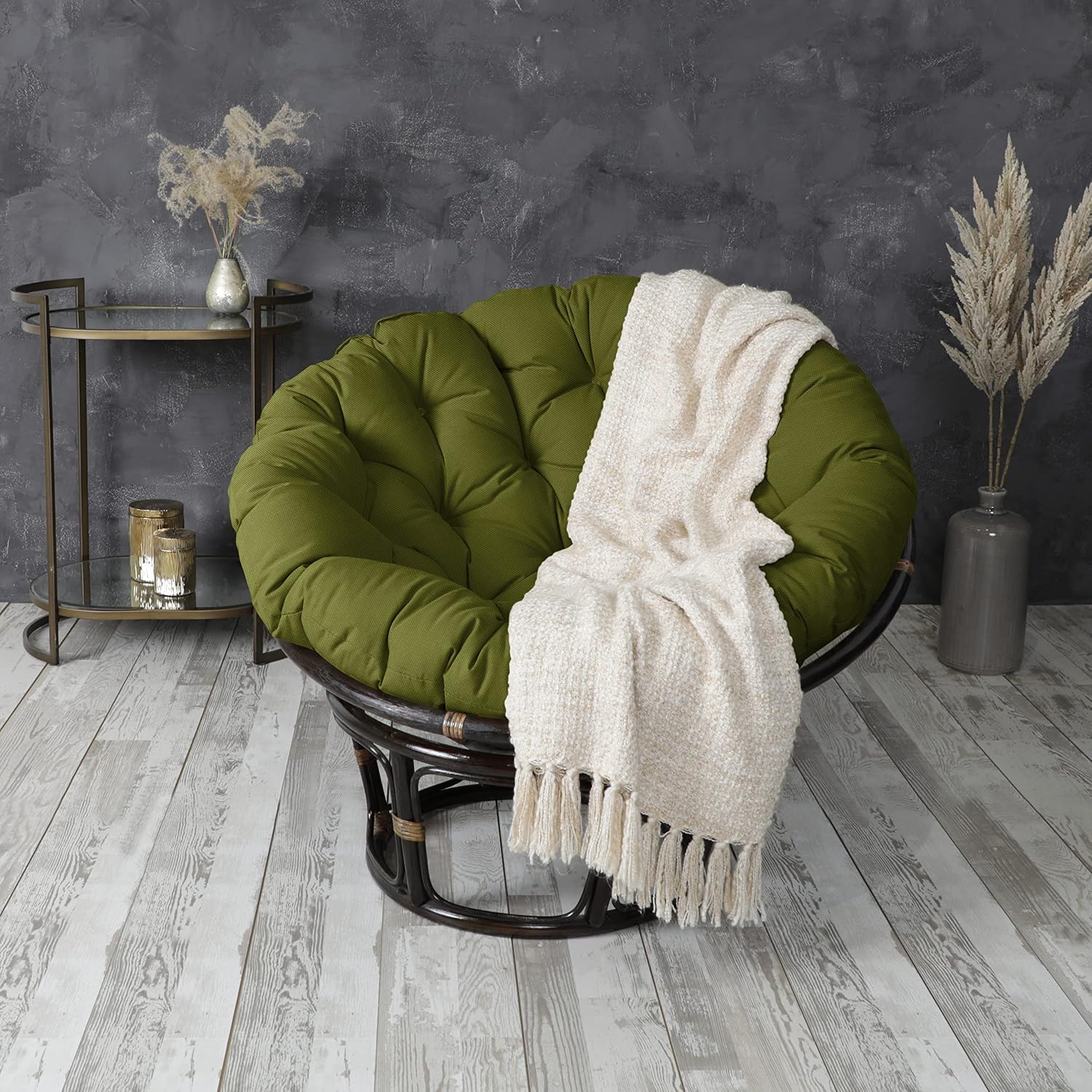 Sorra Home Tufted Papasan Cushion - Bucket & Moon Chair Comfy Round Cushion - Floor Pillow with Plush Foam for Indoor Furniture (Frame Not Included) - Avocado (48' x 48' x 4')