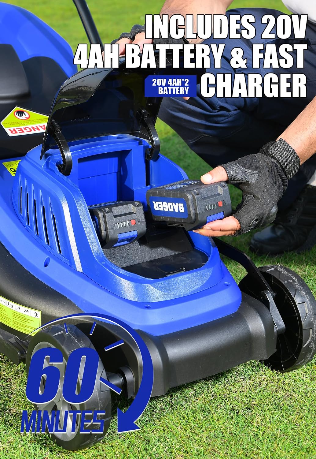 Wild Badger Power 40V 16″ Cordless Lawn Mower Brushless, 5,445 sq ft/0.125 ac,2×4.0Ah Battery & Fast Charger, 5-Position Height,for Small Residential Lawns