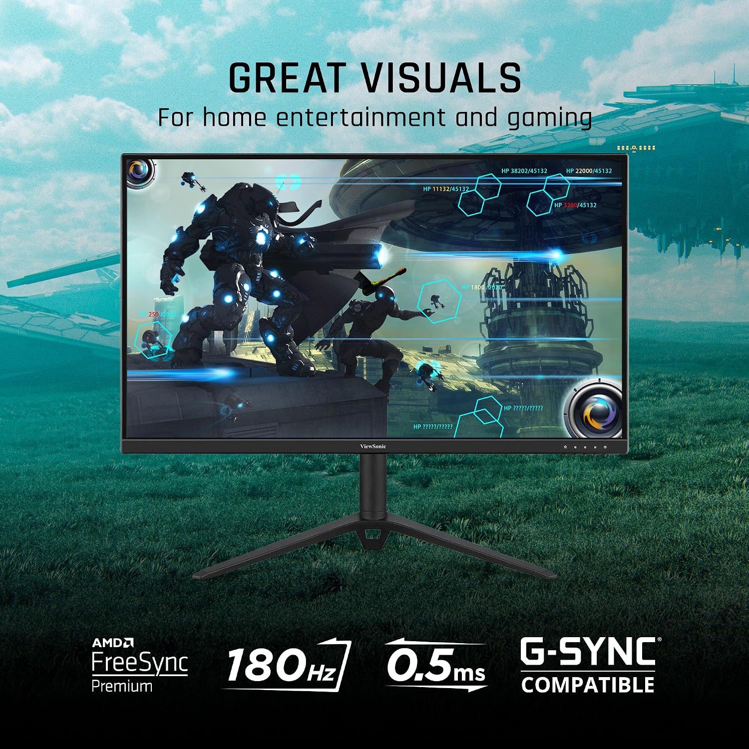 ViewSonic VX2728J 27 Inch 1080p Gaming Monitor, IPS with 180Hz and 0.5ms for Smooth Gameplay, FreeSync Premium and G-Sync Compatible, Eye Care Technology, Advanced Ergonomics, HDMI, and DisplayPort