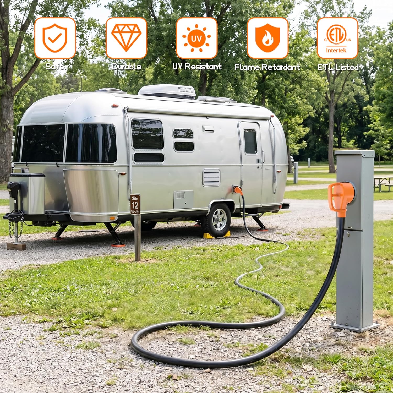 30 Amp 100 Feet RV Power Cord with 135° Designed Handle and Twist Locking Connector, Heavy Duty 10 Gauge STW Pure Copper Wire, NEMA TT-30P to L5-30R with Cord Organizer for RV Trailer Campers