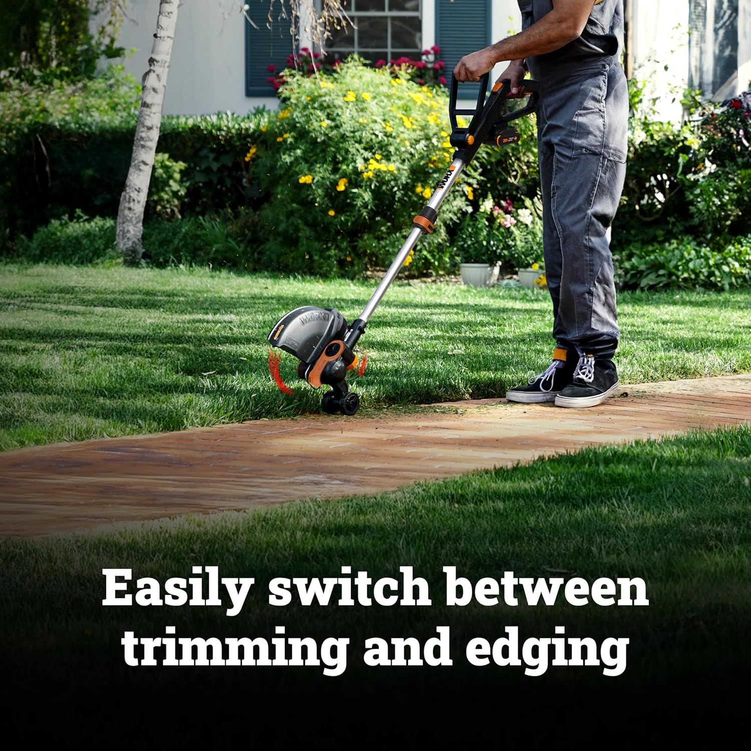 Worx Cordless String Trimmer & Lawn Edger, 12'' Electric Weed Wacker with Command Feed, 20V Weed Eater with 5.5 LBS, Battery & Charger Included, WG163.8