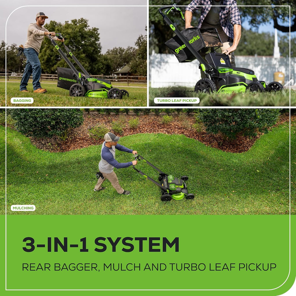 Greenworks 80V 25' Brushless Cordless (Self-Propelled) Dual Blade Lawn Mower (LED Headlight + Aluminum Handles), 4.0Ah Battery and Rapid Charger Included