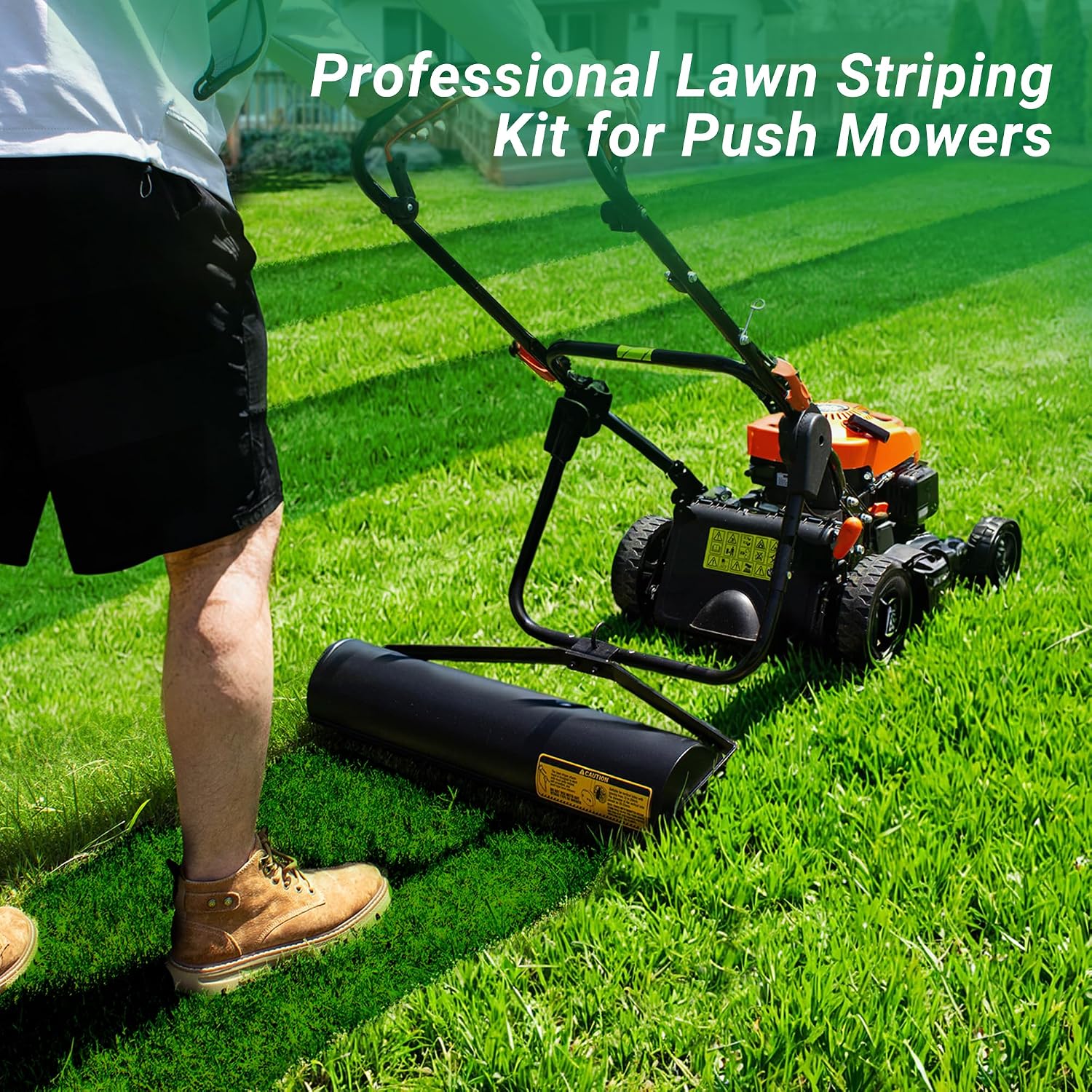 Suchtale Lawn Striping Kit for Push Mowers, Heavy-Duty Stainless Steel Roller, Universal DIY Lawn Striper with Large Easy-Fill Sand Port & Funnel, Adjustable Design, Fits Gas or Electric Lawn Mowers