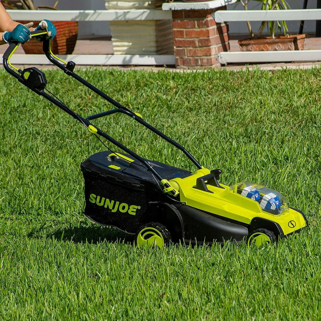 Sun Joe Cordless Electric Push Lawn Mower with 6-Position Height Adjustment, 11-Gal Bag, 17-Inch Cutting Width - Heavy-Duty Yard Trimmer for Gardening Care and Maintenance, 24V-X2-17LM
