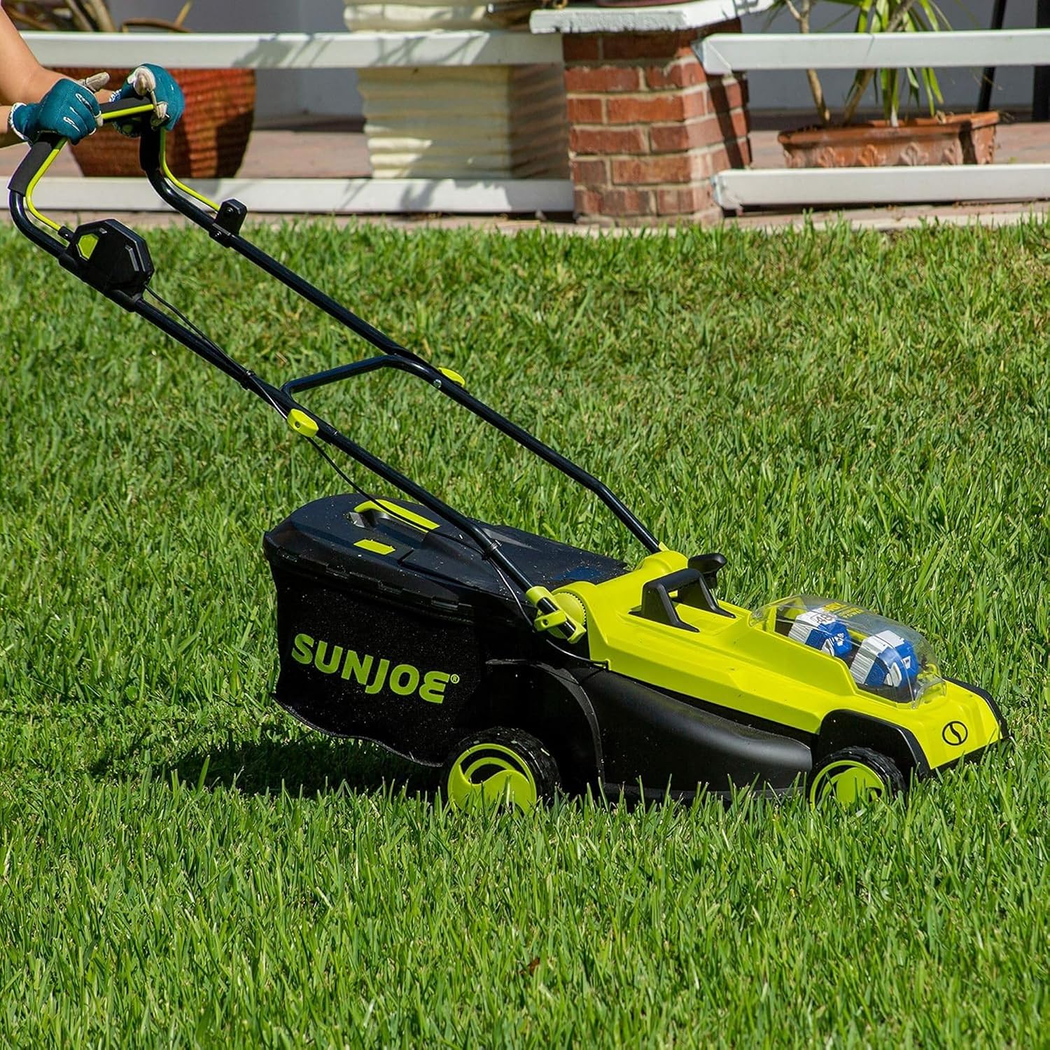 Sun Joe Cordless Electric Push Lawn Mower with 6-Position Height Adjustment, 11-Gal Bag, 17-Inch Cutting Width - Heavy-Duty Yard Trimmer for Gardening Care and Maintenance, 24V-X2-17LM