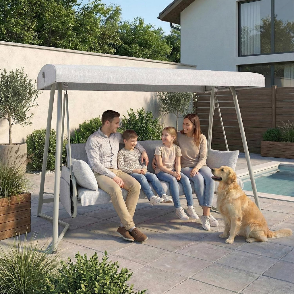 3-4 Person Oversized Outdoor Porch Swing with Adjustable Backrest Canopy,2-in-1 Swing Bed 800 lbs Capacity,Patio Swing with Removable Cushions for Yard Garden Poolside Balcony