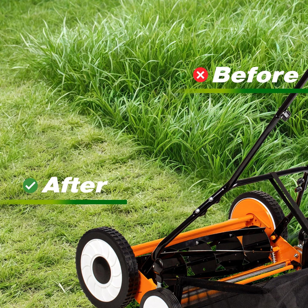 Walensee 20-Inch 5-Blade Push Reel Lawn Mower, Cordless Manual Reel Lawn Mower Walk-Behind Steel Lawn Mowers with Removable 11.8-Gallon Grass Catcher, Sponge Grip, 9-Position Cutting Height Adjustment