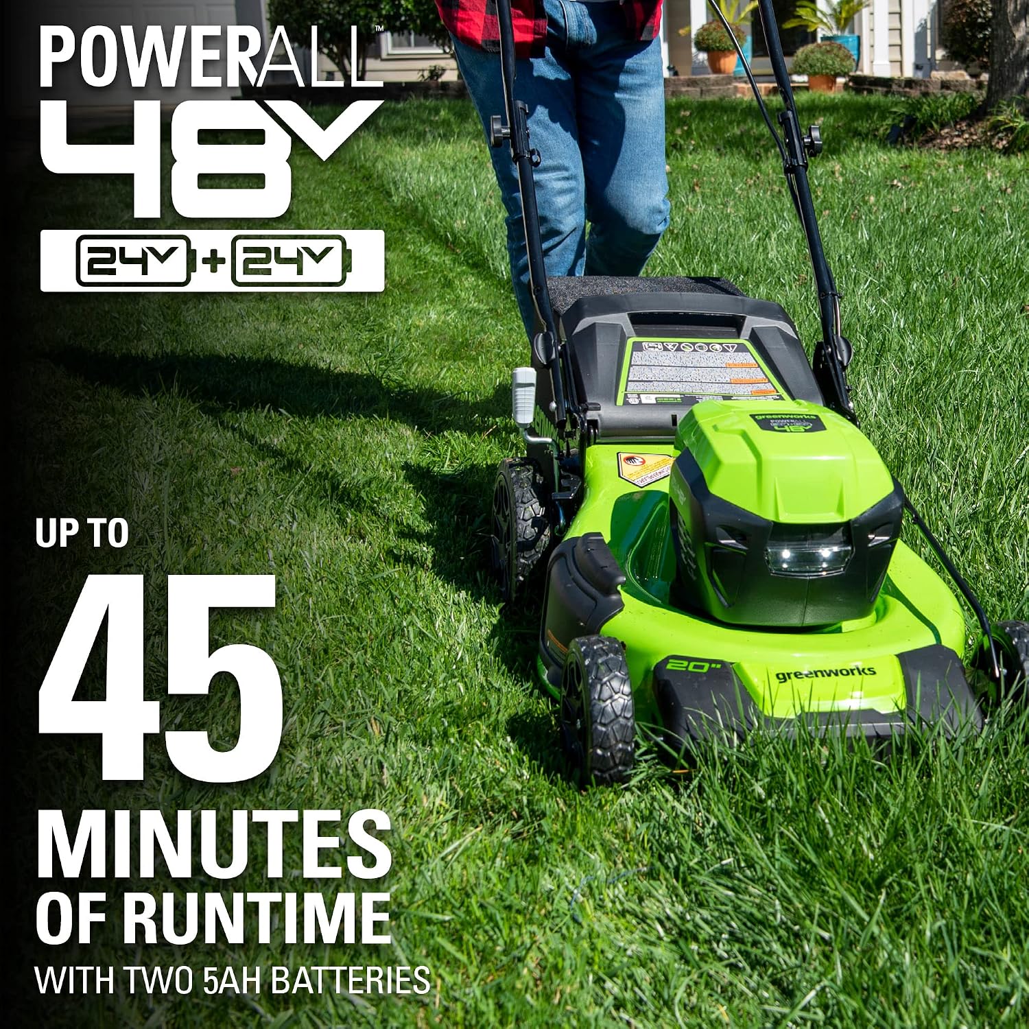Greenworks 48V 20' Brushless Cordless Self-Propelled Lawn Mower, (2) 5.0Ah USB Batteries (USB Hub) and Dual Port Rapid Charger Included (2 x 24V)