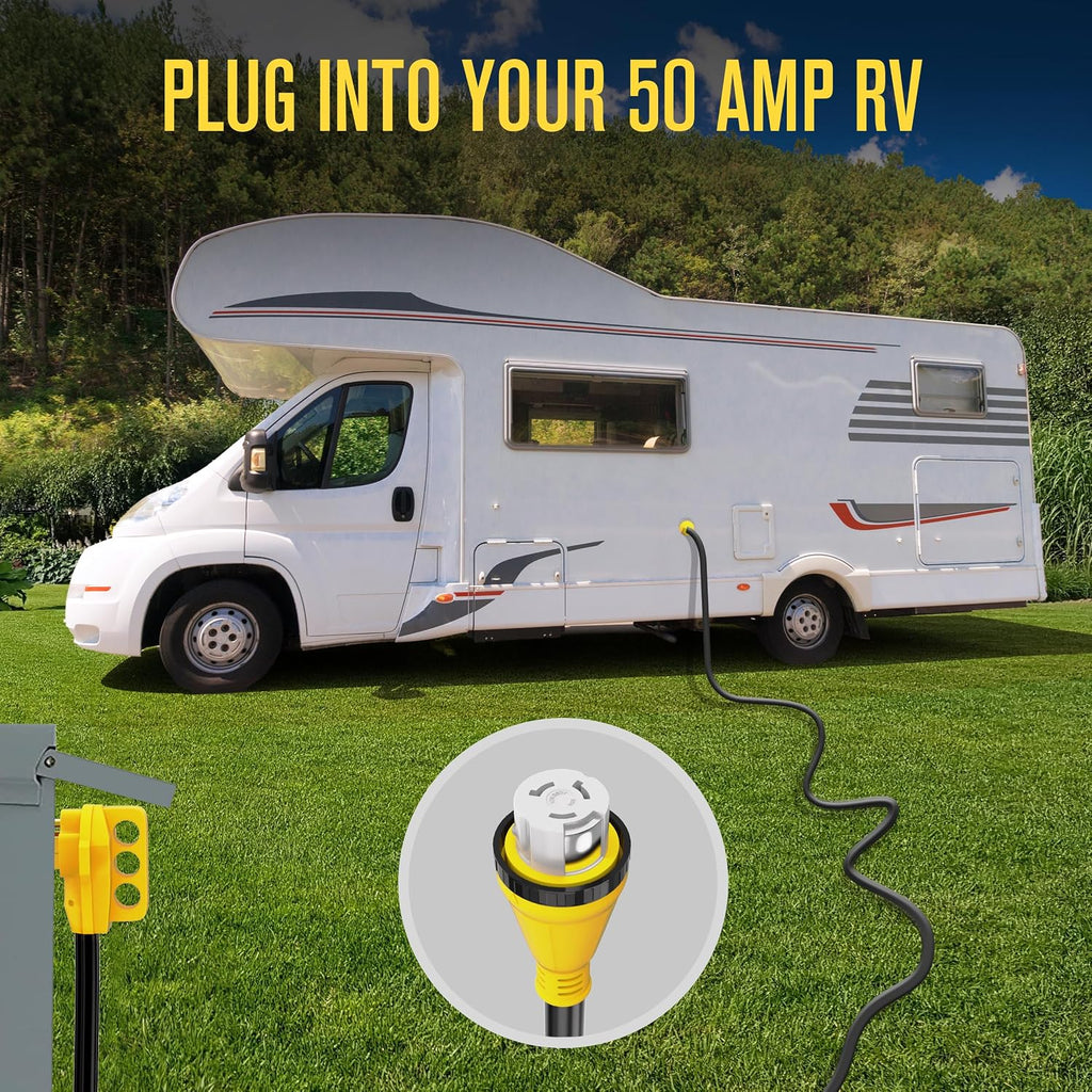 Houseables 50 Amp RV Extension Cord, 50 Amp Generator Cord, RV Cable, 50amp Generator Cable, 50a Shore Power, Twist & Lock, for Camper, 4 Prong, SS2-50R to 14-50P, STW, 125/250v, UL Listed, 50 Feet