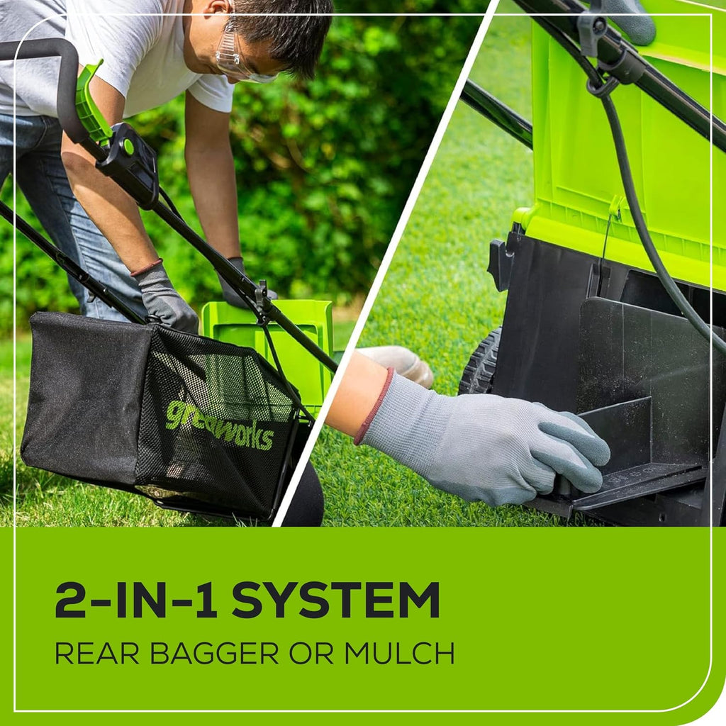 Greenworks 24V 13' Brushless Cordless Lawn Mower with 4.0Ah Battery & Charger,Maintenance-Free Push Mower with 2-in-1 Mulch/Bag