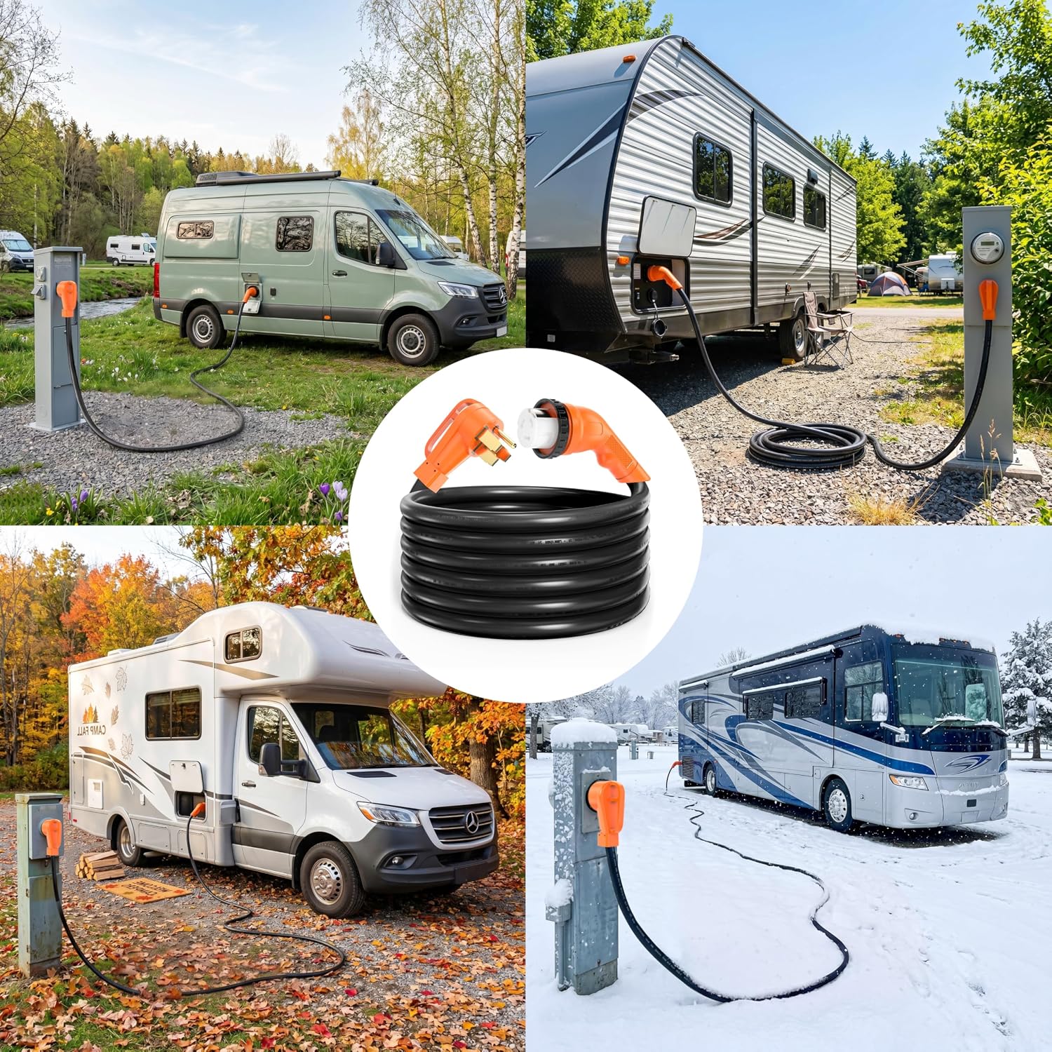 50 Amp 50 Feet RV/Generator Cord with 135° Designed Handle and Twist Locking Connector, Heavy Duty 6/3+8/1 Gauge STW Wire, 14-50P Male and SS2-50R Female for RV Camper and Generator to House