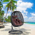 Hanging Egg Chair with Stand & Cushions, Outdoor and Indoor Hammock Rattan Swing Chair 350 lbs Capacity with Aluminum Steel Frame for Patio, Balcony, Backyard and Living Spaces (Black)